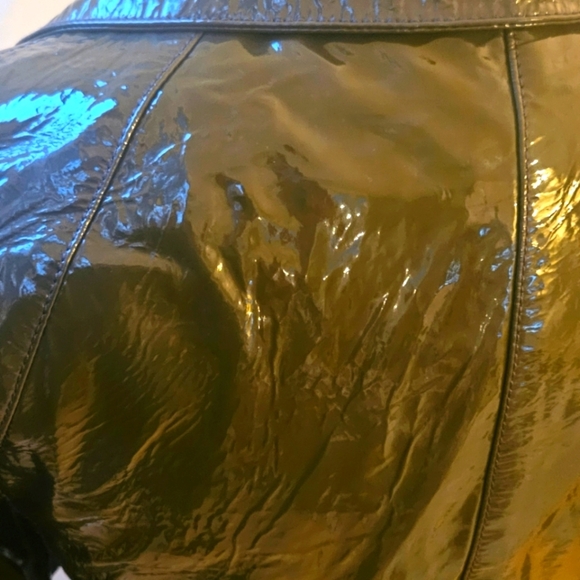 PRADA Italy Rare Women's Olive Green Genuine Patent Leather Coat w Belt Sz 38/S - Picture 8 of 16